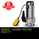 PROTEGE 2000W Submersible Dirty Water Pump Bore Tank Well Steel Automatic - Front View
