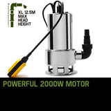 PROTEGE 2000W Submersible Dirty Water Pump Bore Tank Well Steel Automatic - Side View