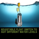 PROTEGE 2000W Submersible Dirty Water Pump Bore Tank Well Steel Automatic - Extra Image