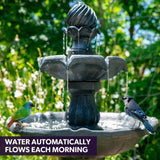 PROTEGE Water Fountain Solar Powered 3 Tiered Battery Outdoor Bird Bath with LED Lights - Front View