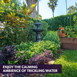 PROTEGE Water Fountain Solar Powered 3 Tiered Battery Outdoor Bird Bath with LED Lights - 45-Degree Angle