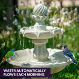 PROTEGE 3 Tier Solar Powered Water Feature Fountain Bird Bath - Light Grey - Front View
