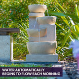 PROTEGE Solar Fountain Water Feature Outdoor 4 Bowl with LED Lights - Sand Colour - Front View