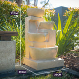 PROTEGE Solar Fountain Water Feature Outdoor 4 Bowl with LED Lights - Sand Colour