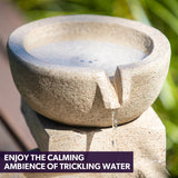 PROTEGE Solar Fountain Water Feature Outdoor 4 Bowl with LED Lights - Sand Colour - Close-Up Angle