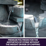 PROTEGE Solar Fountain Water Feature Outdoor 4 Bowl with LED Lights - Charcoal - 45-Degree Angle