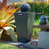 PROTEGE Contemporary Solar Powered Water Feature Fountain with LED Lights - Dark Grey - Rear View