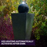 PROTEGE Contemporary Solar Powered Water Feature Fountain with LED Lights - Dark Grey - Close-Up Angle