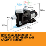 PROTEGE Swimming Pool Pump Water 1200W 1.6HP Self Priming Filter Electric Spa - Rear View