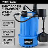 PROTEGE Tight Access Clean/Grey Water Submersible Sump Pump, Vertical Float Switch - Front View