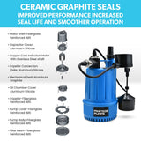 PROTEGE Tight Access Clean/Grey Water Submersible Sump Pump, Vertical Float Switch - 45-Degree Angle