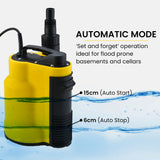 PROTEGE Tight Access Clean/Grey Water Submersible Sump Pump, Integrated Float Switch - Top-Down View