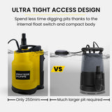PROTEGE Tight Access Dirty Water Submersible Sump Pump, Integrated Float Switch - Front View