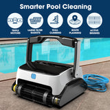 WYBOT Grampus 800 Robotic Pool Cleaner, Automatic Vacuum with Quick Clean, Wall Climbing Capability, Powerful Triple Motors, Large Filter Baskets, Ideal for Large In-Ground Pools - Side View