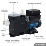 PROTEGE Variable Speed Pump, 1.0HP, 3 Speeds, Quiet, Economical, for Swimming Pool and Spa - 45-Degree Angle