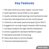 PROTEGE Variable Speed Pump, 1.0HP, 3 Speeds, Quiet, Economical, for Swimming Pool and Spa - Extra Image
