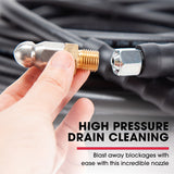 Jet-USA 20M Petrol Pressure Washer Hose Extension with Drain Cleaner Nozzle Accesory Pack - Side View