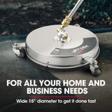 Jet-USA 15 Stainless Steel Pressure Washer Surface Cleaner, 1/4 Fitting, For Concrete Driveway Patio Floor - Side View