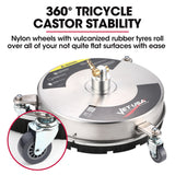 Jet-USA 15 Stainless Steel Pressure Washer Surface Cleaner, 1/4 Fitting, For Concrete Driveway Patio Floor - Top-Down View