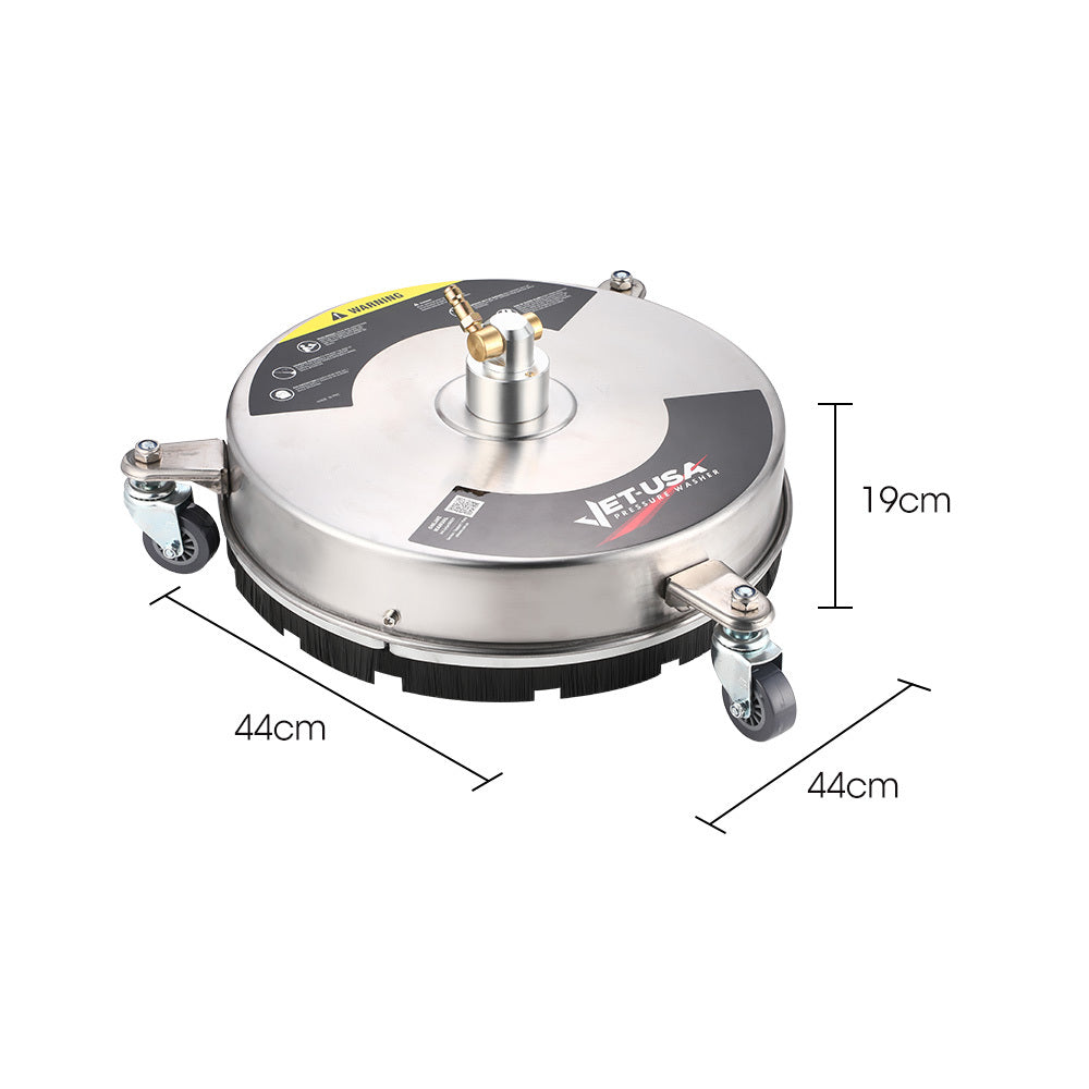 Jet-USA 15 Stainless Steel Pressure Washer Surface Cleaner, 1/4 Fitting, For Concrete Driveway Patio Floor