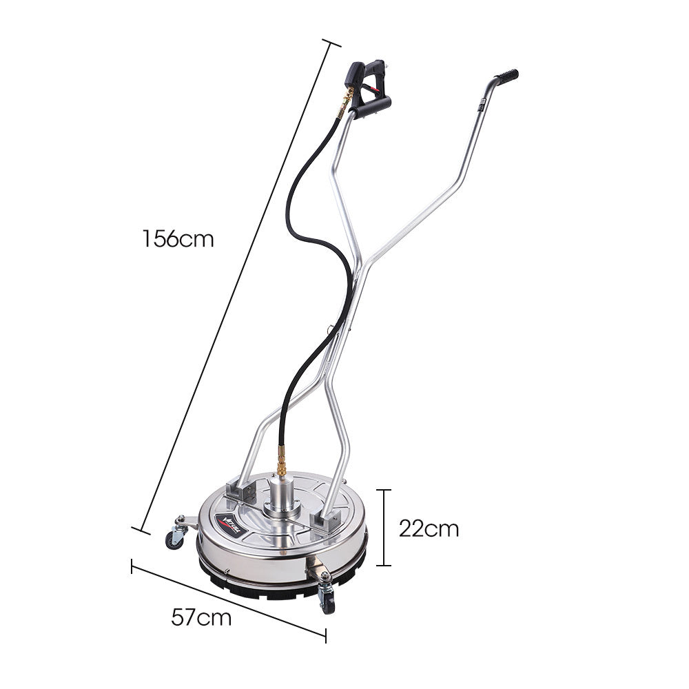 Jet-USA 18 Stainless Steel Pressure Washer Surface Cleaner with Yoke Handlebar, 3/8 Fitting, For Concrete Driveway Patio Floor