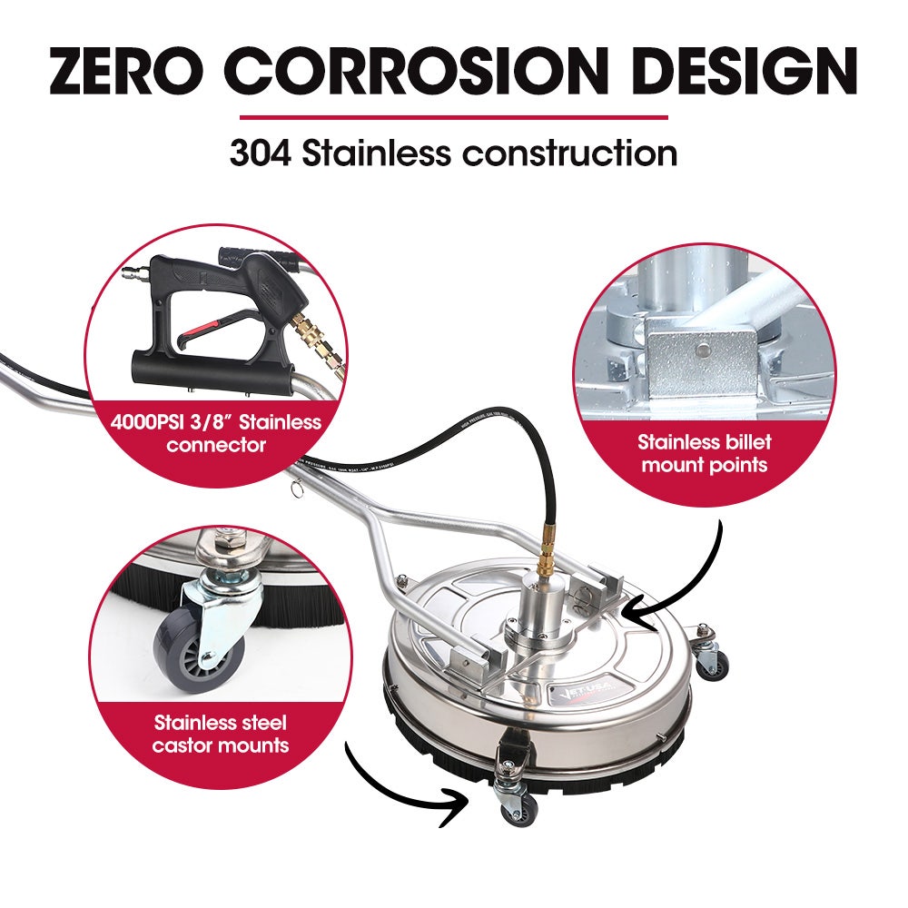 Jet-USA 21 Stainless Steel Pressure Washer Surface Cleaner with Yoke Handlebar, 3/8 Fitting, For Concrete Driveway Patio Floor