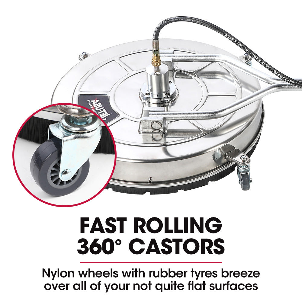 Jet-USA 24 Stainless Steel Pressure Washer Surface Cleaner, 3/8 Fitting, with Yoke Handlebar, For Concrete Driveway Patio Floor