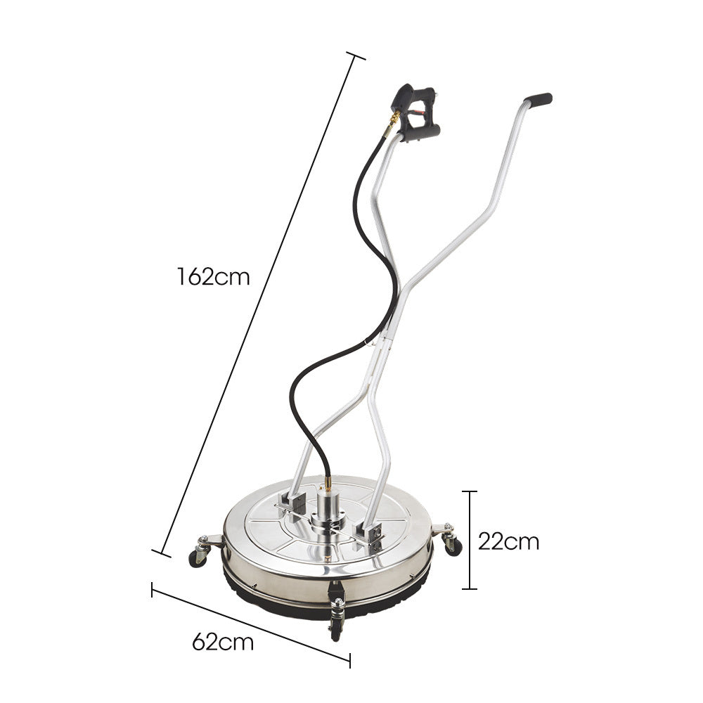 Jet-USA 24 Stainless Steel Pressure Washer Surface Cleaner, 3/8 Fitting, with Yoke Handlebar, For Concrete Driveway Patio Floor