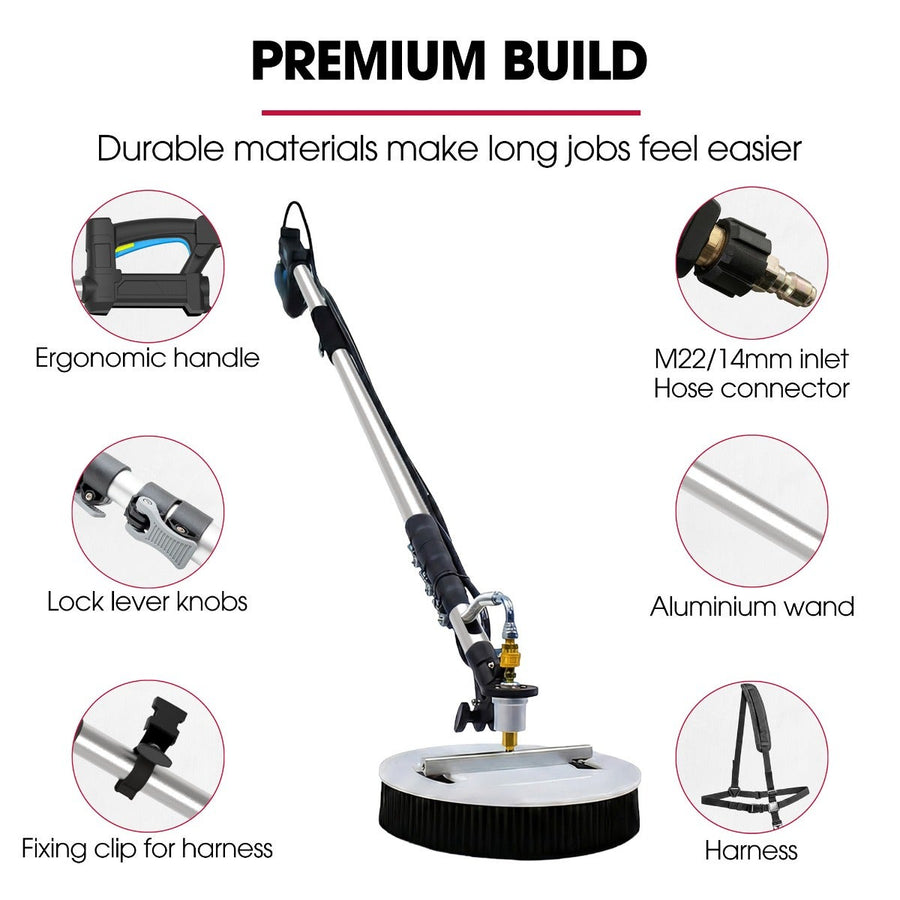 JET-USA 5.5m Telescopic Rotary Surface Cleaner Brush, for Solar Panels, Walls, Windows, M22 Pressure Washer Connection