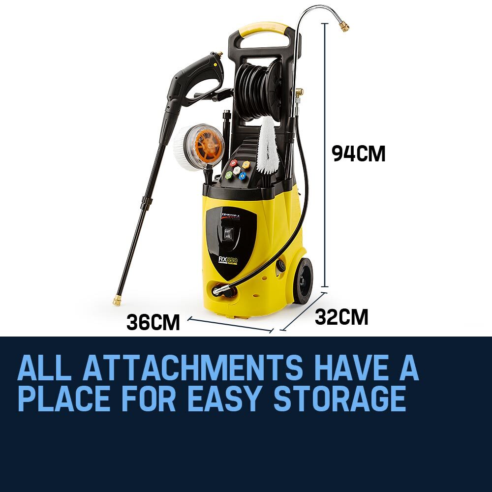 Jet-USA RX550 Electric High Pressure Washer 3500PSI Ultimate Pack, 5 Nozzles, Spin & Wheel Brush, Deck Cleaner, Turbo Head, Angled Lance, 30M Hose Reach