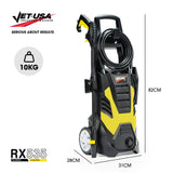 JET-USA RX535 Electric High Pressure Washer, 2600PSI 2 Nozzles, Brush Head, Deck Cleaner, Detergent Bottle - Front View