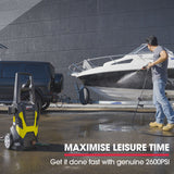 JET-USA RX535 Electric High Pressure Washer, 2600PSI 2 Nozzles, Brush Head, Deck Cleaner, Detergent Bottle - Side View