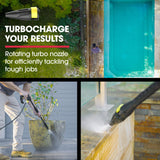 JET-USA RX535 Electric High Pressure Washer, 2600PSI 2 Nozzles, Brush Head, Deck Cleaner, Detergent Bottle - Close-Up Angle