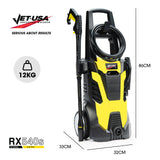 JET-USA RX540s Electric High Pressure Washer, 2900PSI 2 Nozzles, Brush Head, Deck Cleaner, Detergent Bottle - Front View