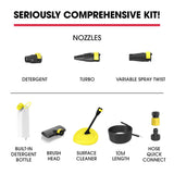 JET-USA RX540 Electric High Pressure Washer, 2800PSI 2 Nozzles, Brush Head, Deck Cleaner, Detergent Bottle, 10M Hose - Top-Down View