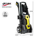 JET-USA RW545 Electric High Pressure Washer, 3000PSI Water Cooled Motor, 2 Nozzles, Brush Head, Deck Cleaner, Detergent Bottle - Front View
