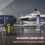 JET-USA RW545 Electric High Pressure Washer, 3000PSI Water Cooled Motor, 2 Nozzles, Brush Head, Deck Cleaner, Detergent Bottle