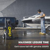 JET-USA RW545 Electric High Pressure Washer, 3000PSI Water Cooled Motor, 2 Nozzles, Brush Head, Deck Cleaner, Detergent Bottle - Top-Down View