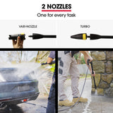 JET-USA RW545 Electric High Pressure Washer, 3000PSI Water Cooled Motor, 2 Nozzles, Brush Head, Deck Cleaner, Detergent Bottle - Rear View