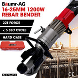 BAUMR-AG 16-25mm 1200W Heavy-Duty Electric Hydraulic Rebar Bender, Carry Case - Front View