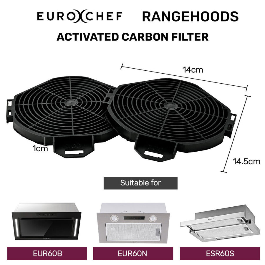EUROCHEF Rangehood Filter Set, for EUR60B ESR60S EUR60N, 2 Replacement Activated Carbon Filters