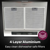 EUROCHEF 60cm Fixed Stainless Steel Rangehood, Quiet 3-Speed, 4-Layer Dishwashable Filters, Halogen Lights EFR60S - Rear View