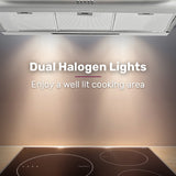EUROCHEF 90cm Fixed Stainless Steel Rangehood, Quiet 3-Speed, 4-Layer Dishwashable Filters, Halogen Lights EFR90S - Close-Up Angle