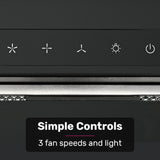 EUROCHEF 60cm Undermount Rangehood Black, Quiet 3-Speed, 3-Layer Dishwashable Filter, LED Lights EUR60B - Front View