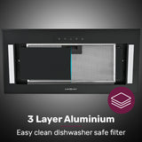 EUROCHEF 60cm Undermount Rangehood Black, Quiet 3-Speed, 3-Layer Dishwashable Filter, LED Lights EUR60B - 45-Degree Angle