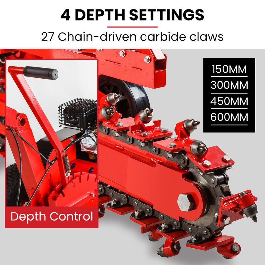 BAUMR-AG TRN660 8HP 600mmx90mm Trench Digger, Heavy-duty Carbide Claws, EZ Start, 8HP, Adj Controls