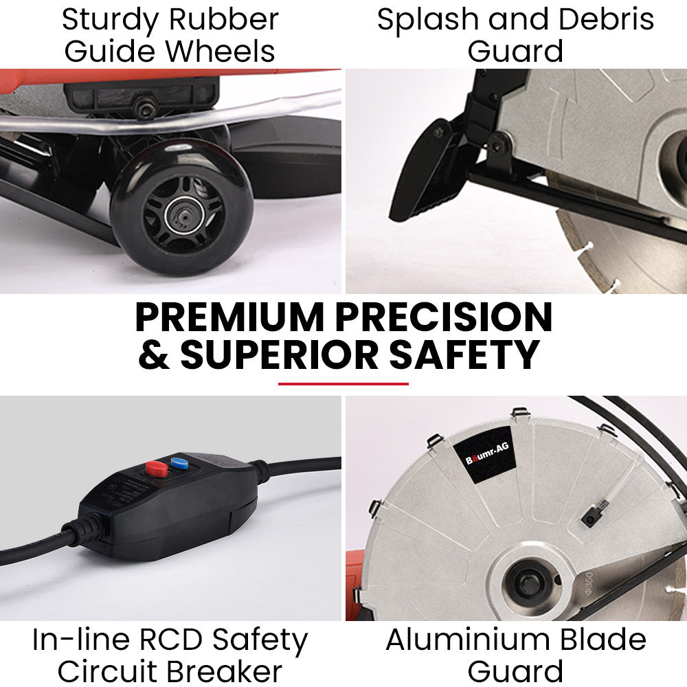 BAUMR-AG 3500W 350mm/14 Electric Concrete Demolition Cut-Off Saw, Wet and Dry Cutting, Diamond Blade, Vacuum Port, 15A Plug