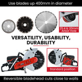 BAUMR-AG 400mm Professional Concrete Demolition Saw 94cc 2-Stroke, Wet and Dry Demo Cutting, 16 Diamond Blade, Anti-Vibration System - Low Angle