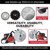 BAUMR-AG 350mm Professional Concrete Demolition Saw 74cc 2-Stroke, Wet and Dry Demo Cutting, 14 Diamond Blade, Anti-Vibration System - Low Angle