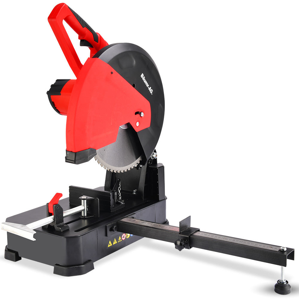 Baumr-AG 2400W 355mm 14 Metal Cut Off Cold Saw, Premium Low Spark Ceramic Alloy Tooth Blade, Measurement Scale, Soft Start, 45 Degree Mitre Chop Cutting
